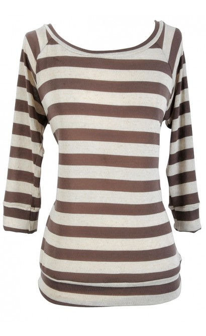 Striped Round Neck Sweater in Mocha